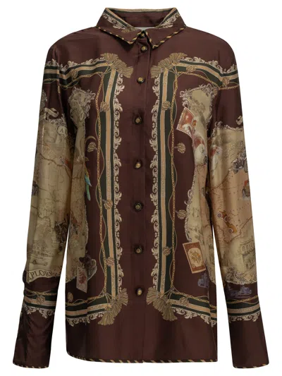 Zimmermann Valiant Twill Shirt Plum Scarf In Brown