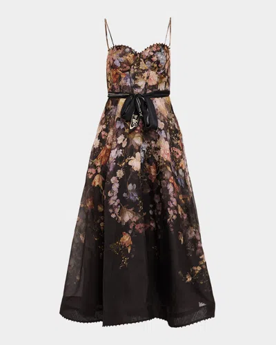 Zimmermann Valiant Corset Picnic Dress In Black Floral