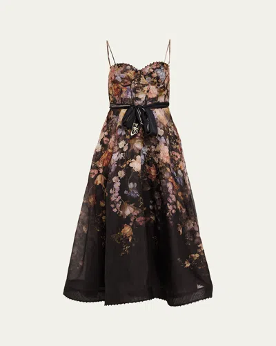 Zimmermann Valiant Corset Picnic Dress In Black Floral