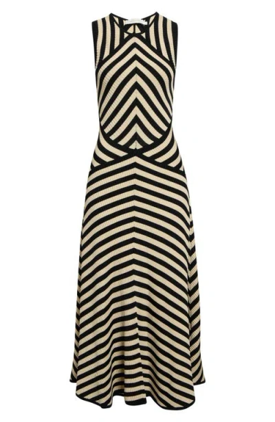 Zimmermann Valiant Deco Striped Ribbed Jersey Midi Dress In Green