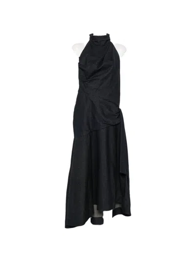 Zimmermann Valiant Denim Draped Dress In Black