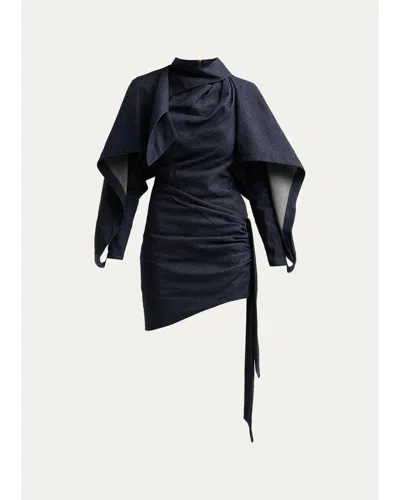 Zimmermann Valiant Draped Denim Mini Dress In Night Sky