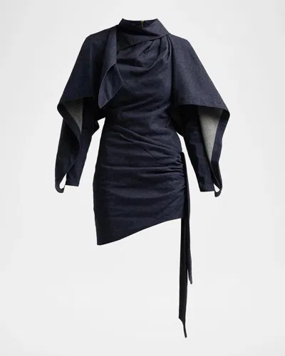 Zimmermann Valiant Draped Denim Mini Dress In Night Sky