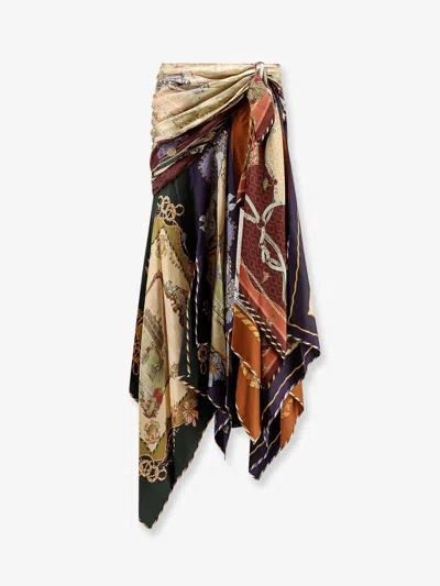 Zimmermann Valiant Draped Scarf Silk  Long Skirt In Multicolor