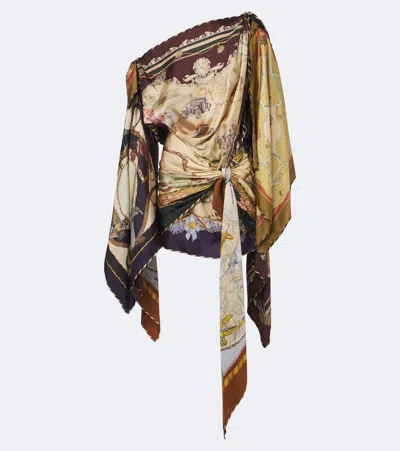 Zimmermann Valiant Printed Silk Draped Scarf Mini Dress In Neutral