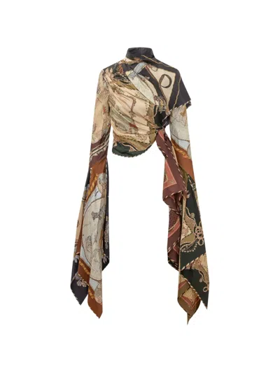 Zimmermann Womens Spliced Scarves Valiant Cropped Silk Scarf Top Xs In Brown