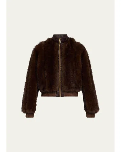 Zimmermann Valiant Faux Fur Bomber Jacket In Brown