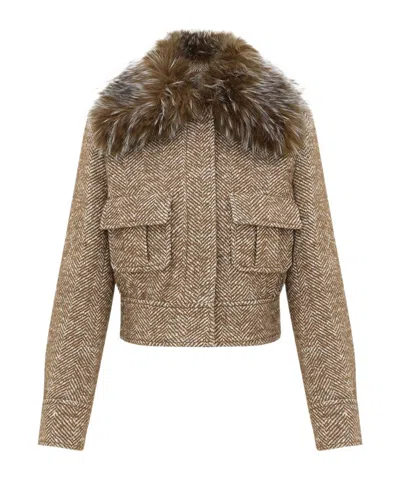 Zimmermann Valiant Faux Fur Collar Biker In Camel