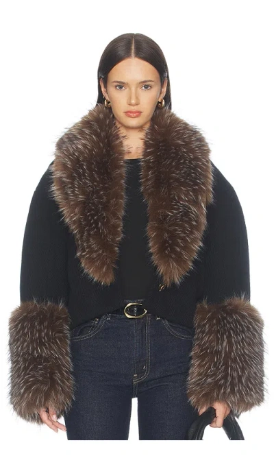 Zimmermann Valiant Faux Fur Collar Jacket In Black