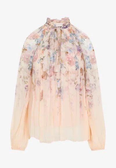 Zimmermann Valiant Floral Billow Blouse In Multicolor