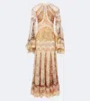Zimmermann Floral-print Lace-paneled High-neck Long-sleeve Maxi Dress In Brown