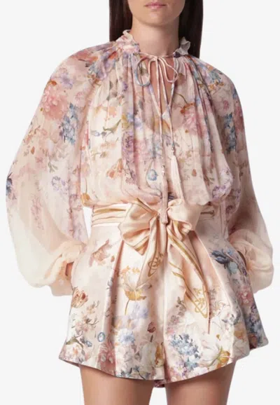 Zimmermann Valiant Floral Print Ruffled Blouse In Neutral