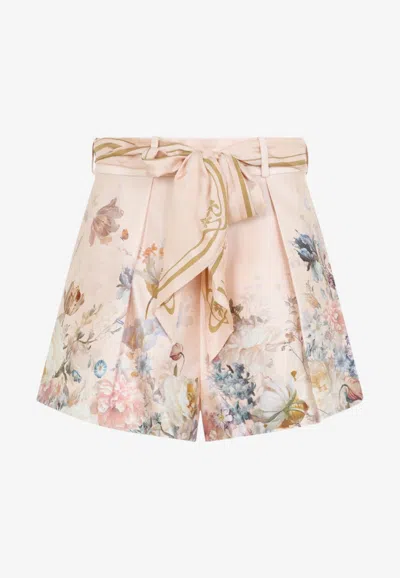 Zimmermann Valiant Floral Tuck Shorts In Multicolor