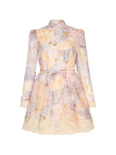 Zimmermann Valiant Floral-print Lace-trim Mini Dress In Multi