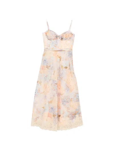 Zimmermann Valiant Floral-print Midi Dress In Neutral