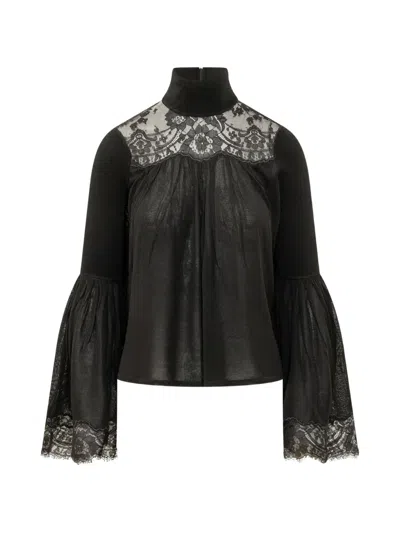 Zimmermann Valiant Lace Trim Turtleneck Sweater In Black