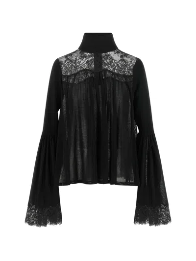 Zimmermann Valiant Lace Trim Turtleneck Sweater In Black