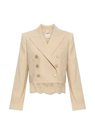 Zimmermann Valiant Lace Cropped Blazer In Nude