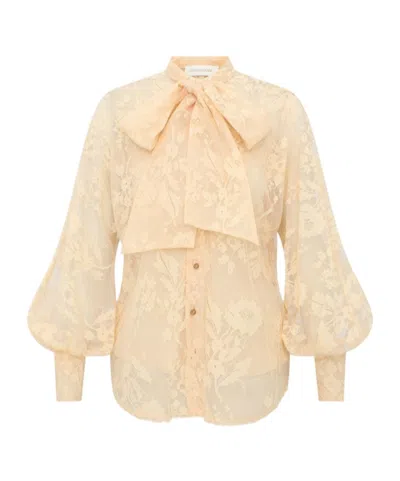 Zimmermann Valiant Lace Pussybow Blouse In Multi