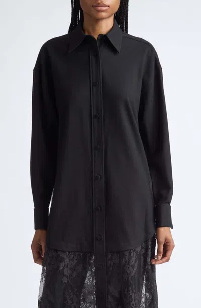 Zimmermann Valiant Lace Trim Longline Stretch Wool Button-up Shirt In Black