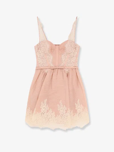 Zimmermann Valiant Lace Trim Mini Dress In Pink