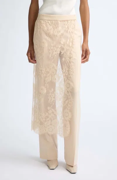 Zimmermann Valiant Lace Wrap Stretch Wool Straight Leg Pants In Neutral
