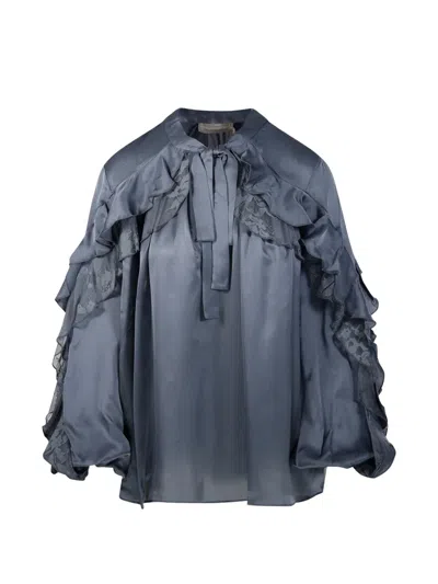 Zimmermann Valiant Lace-trim Ruffled Blouse In Blau