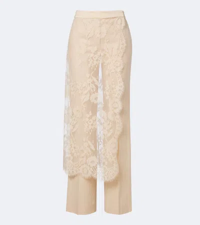 Zimmermann Valiant Lace-trimmed Wool Wide-leg Pants In Beige