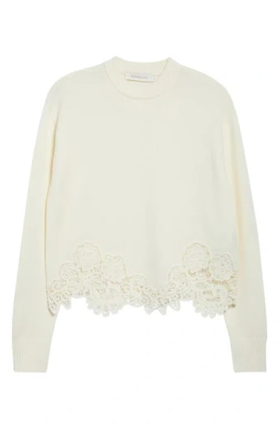 Zimmermann Valiant Lacy Trim Merino Wool Sweater In Neutral