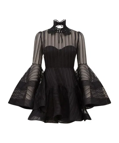 Zimmermann Valiant Lantern Mini Dress In Black