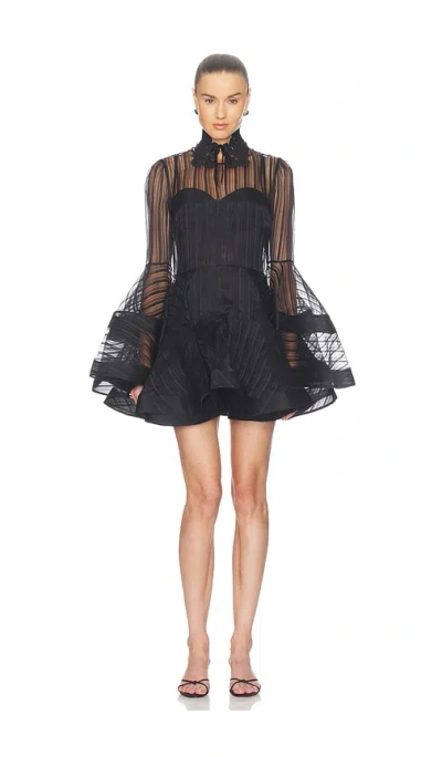 Zimmermann Valiant Lantern Mini Dress In Black