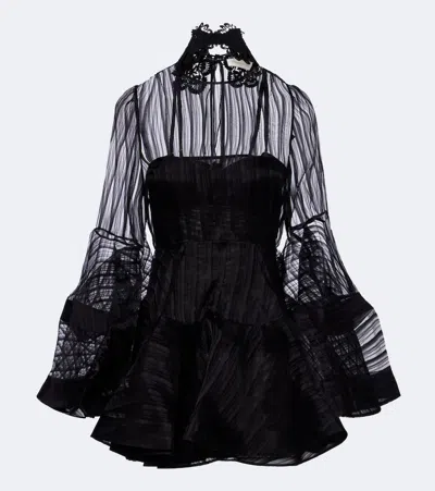 Zimmermann Valiant Lantern Silk Organza Minidress In Black