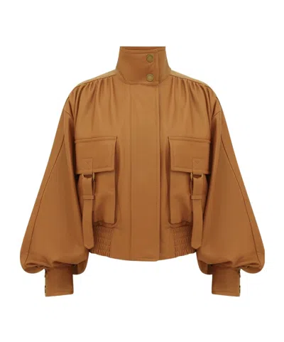 Zimmermann Valiant Leather Biker Jacket In Brown