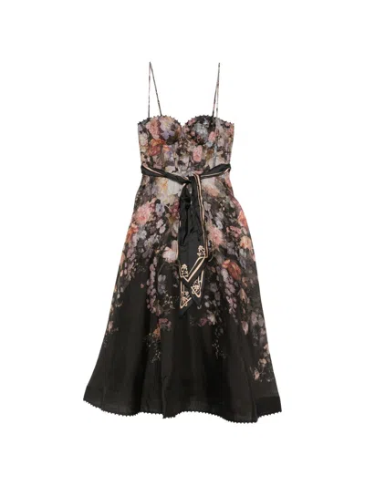 Zimmermann Valiant Linen And Silk Midi Dress In Black