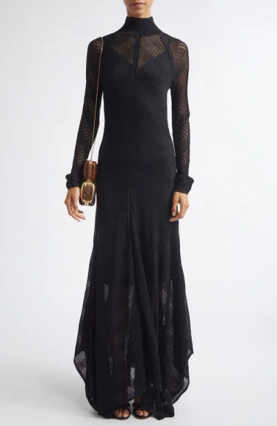 Zimmermann Valiant Long Sleeve Chevron Pointelle Sweater Dress In Black