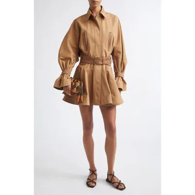 Zimmermann Valiant Long Sleeve Cotton Drill Minidress In Desert