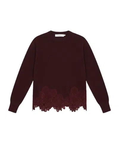 Zimmermann Valiant Merino Lace Sweater In Burgundy