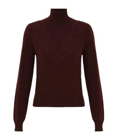 Zimmermann Valiant Merino Lace Turtleneck In Burgundy