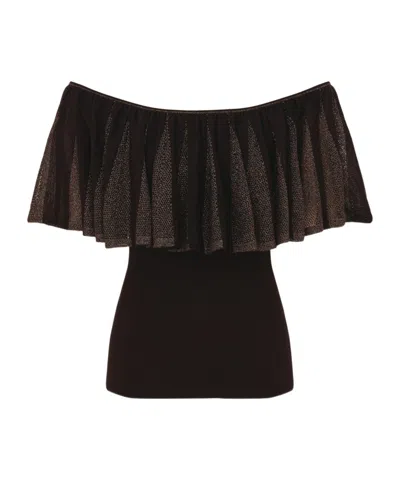 Zimmermann Valiant Ruffled Metallic-knit Top In Black