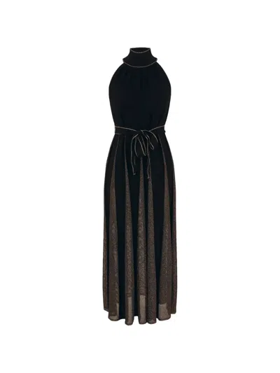 Zimmermann Valiant Metallic Halter Maxi Dress In Black