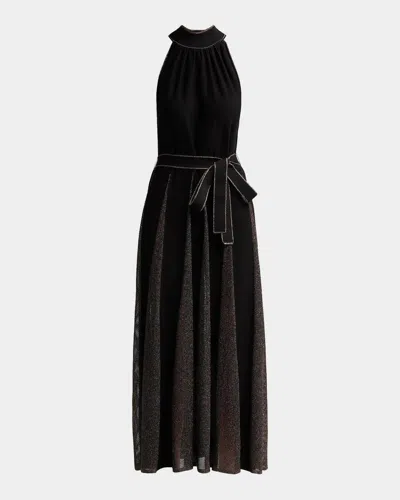 Zimmermann Valiant Metallic Halter Maxi Dress In Black