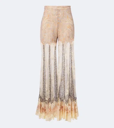 Zimmermann Valiant Paneled Silk And Lace Wide-leg Pants In Neutral