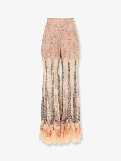 Zimmermann Valiant Panelled Flare Silk Trousers In Pink