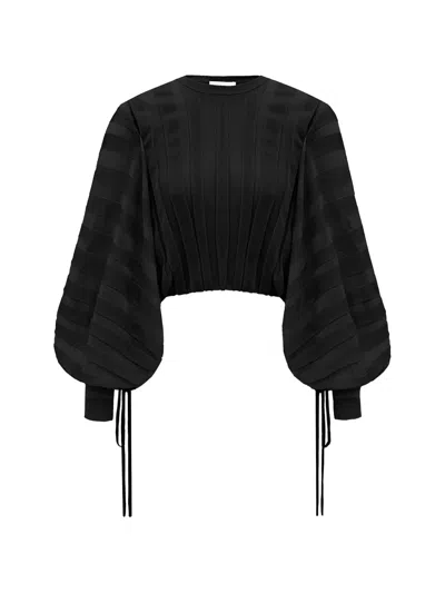 Zimmermann Valiant Pleated-sleeve Sweater In Black