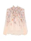 Zimmermann Printed High Neck Long Sleeve Blouse In Pink