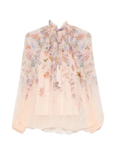 Zimmermann Valiant Printed Blouse In Pink