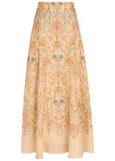 Zimmermann Valiant Printed Linen And Silk-blend Maxi Skirt In Multicoloured