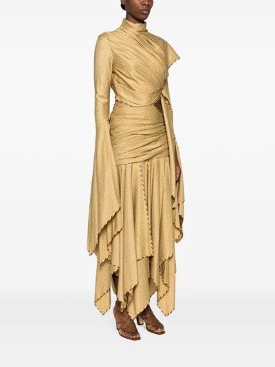 Zimmermann Valiant Knotted Draped Printed Silk-blend Maxi Dress In Brown