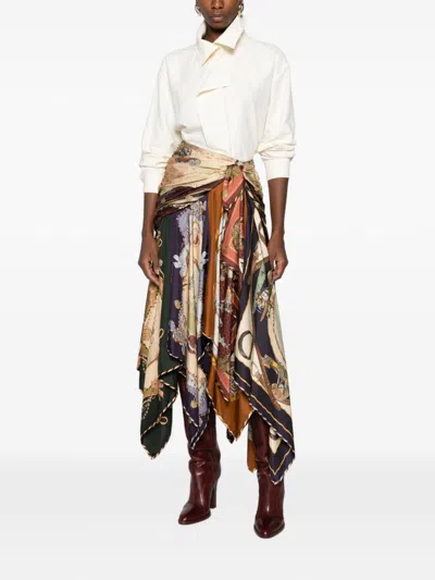 Zimmermann Valiant Printed Silk Skirt In Brown