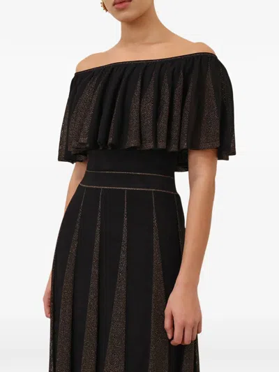 Zimmermann Valiant Ruffled Metallic-knit Top In Black